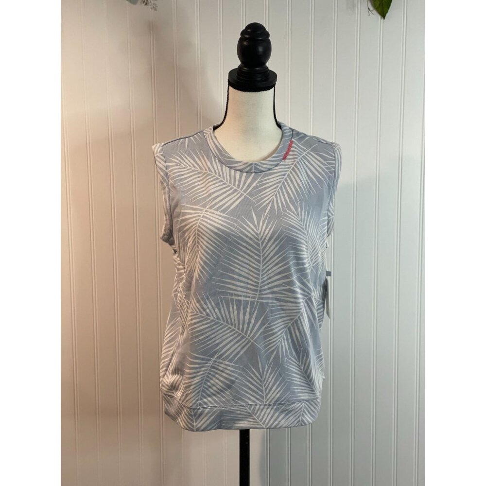P.J. Salvage Sleeveless Palm Print Top Medium Blue & White